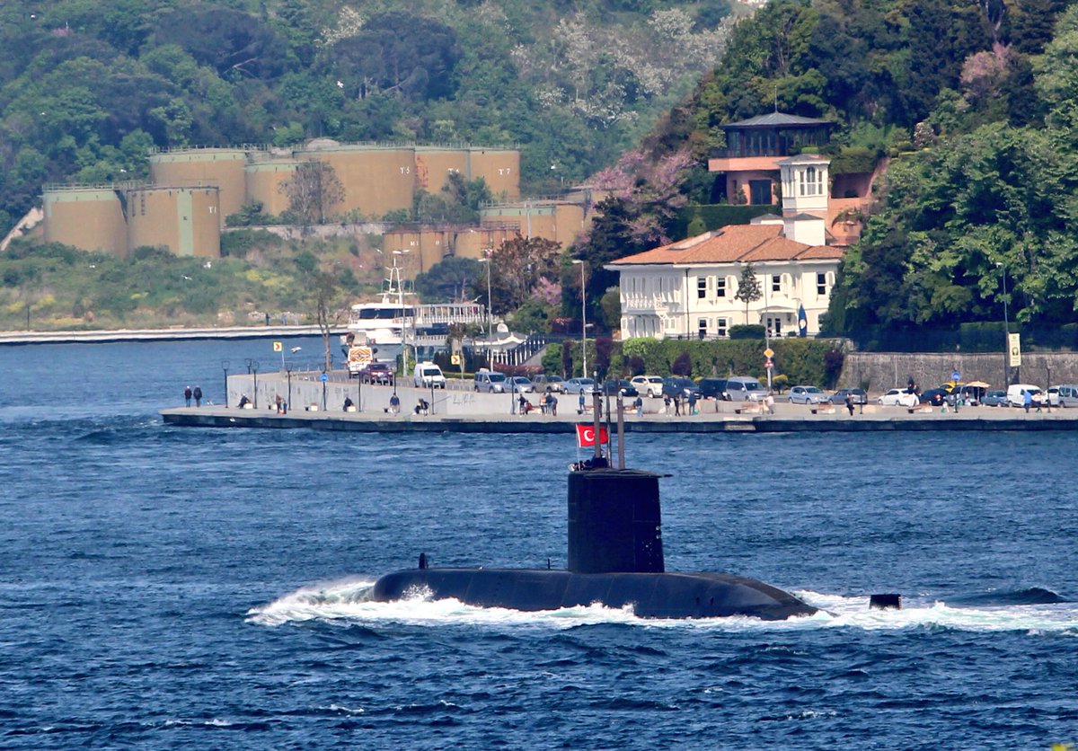 Turkish Navy type 209/1400 Gür class submarine transited Bosphorus towards the Black Sea   