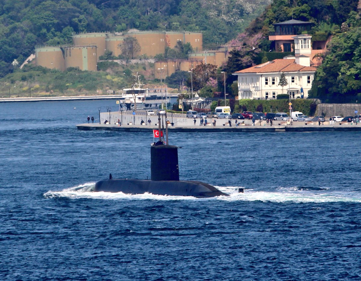 Turkish Navy type 209/1400 Gür class submarine transited Bosphorus towards the Black Sea   