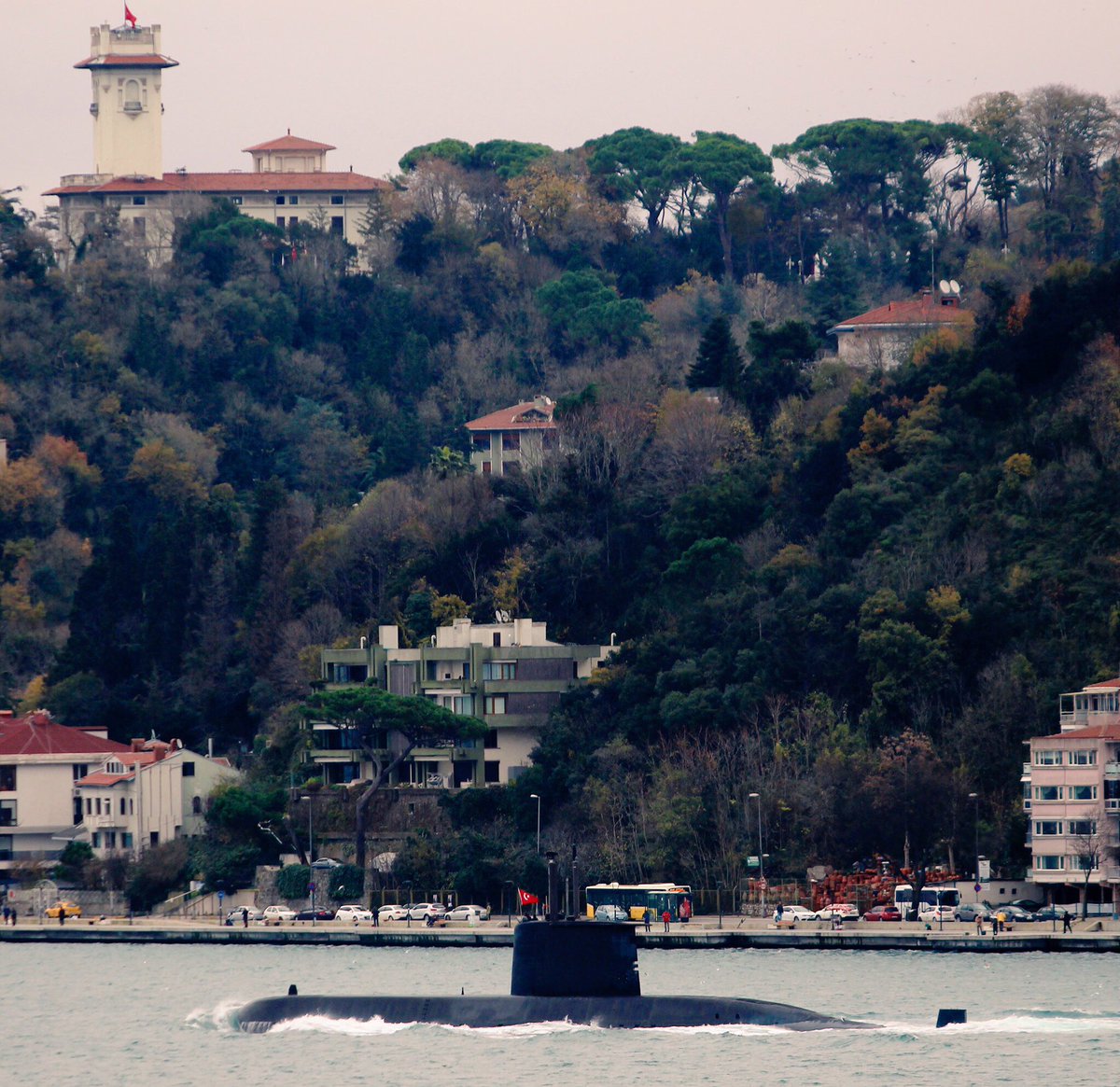 Turkish Navy type 209/1400 Preveze class submarine transited Bosphorus towards the Black Sea 