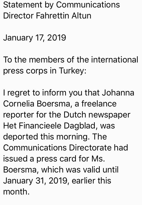 Turkey says they received intelligence from Dutch police that deported journalist Ans Boersma has links to a designated terrorist organisation. 