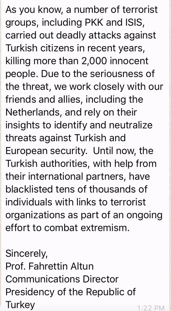 Turkey says they received intelligence from Dutch police that deported journalist Ans Boersma has links to a designated terrorist organisation. 