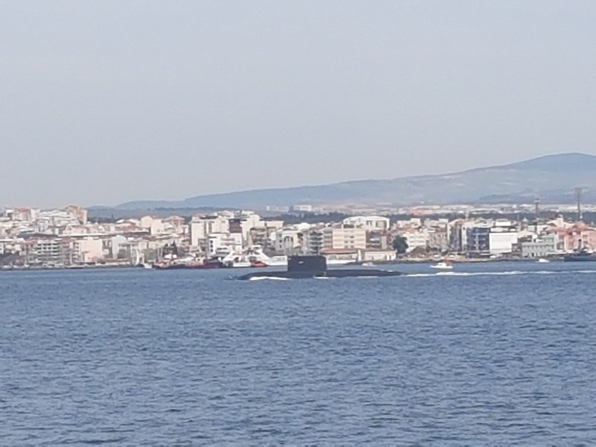 Russian Navy Black Sea Fleet Improved Kilo submarine Velikiy Novgorod transits Dardanelles towards Marmara.   