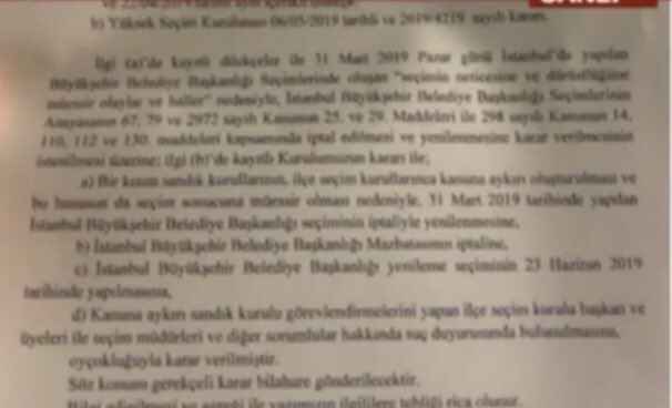 YSK issues a written statement, officially announces that Istanbul mayoral election was canceled Turkey Elections   