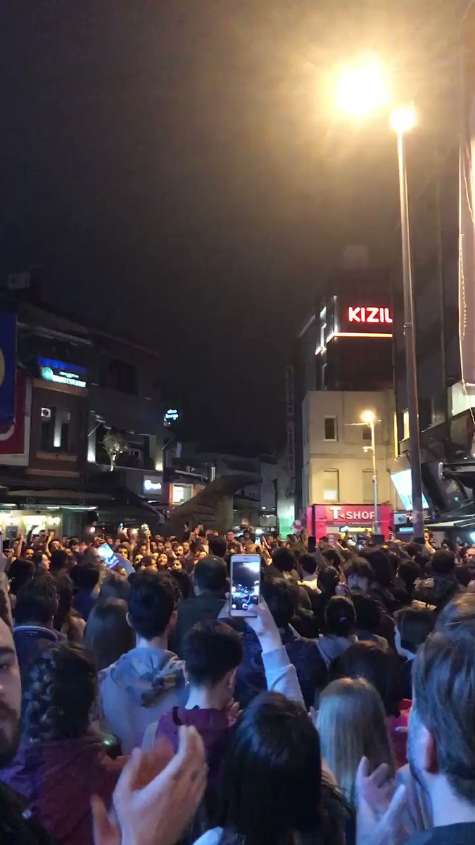 Following the news that results of Istanbul's mayor elections (which were a staggering defeat for Erdoğan's AKP) have been invalidated, protestors — seen here in Beşiktaş — shout that the government must resign (Hükümet İstifa)