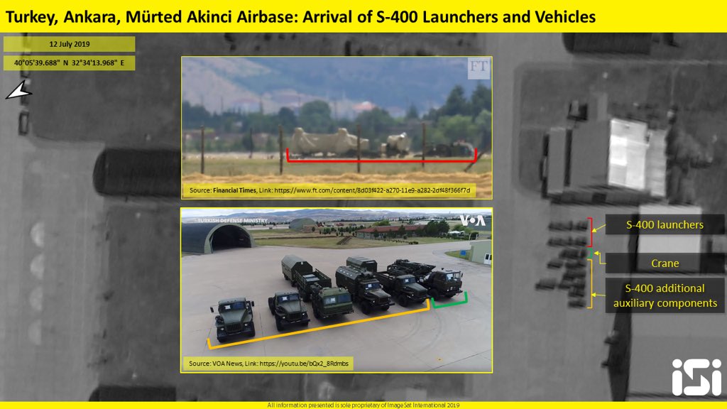 S400 in Turkey: Two launchers, a crane and additional auxiliary vehicles were arrived to Turkey from Russia on 12 July 2019.   