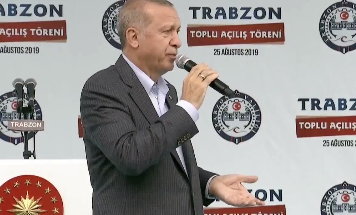 Turkey considers war option to protect its political and economic interests in East Meditarranean, says President Erdogan in public rally speech in Trabzon province, a nationalist stronghold, while describing it as a historical stand