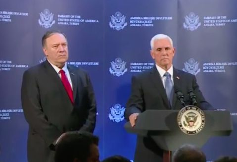The United States will not impose any further sanctions on Turkey and once Turkish forces withdraw then current sanctions imposed by @POTUS will be revoked, says @VP
