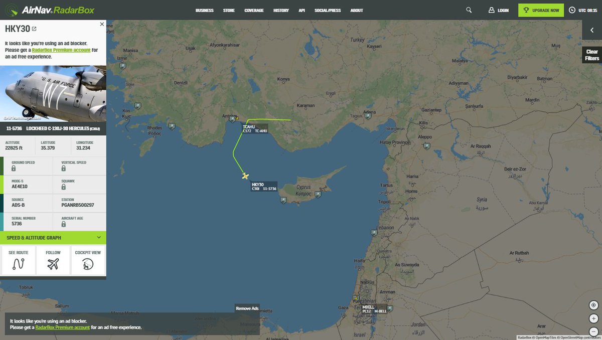 USAF C130-j30 HKY30 airbone from Incirlik Air Base Turkey Adana ...