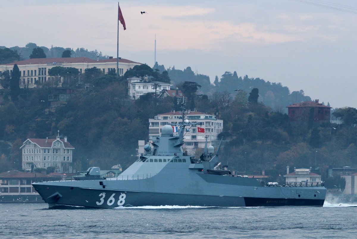Severnoye designed & Zelenodolsk AM Gorky built, Russian Navy Project 22160  BSF 184th Novorossiysk Coastal Defense Brigade Patrol Ship Division's Bykov class corvette Vasily Bykov returned from Mediterranean deployment after 37 days & transited Bosphorus towards the Black Sea