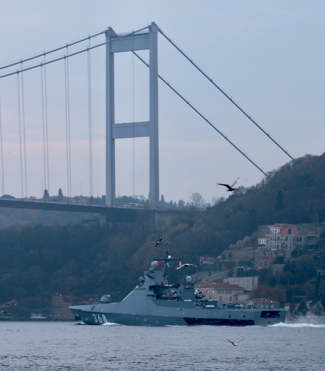 Severnoye designed & Zelenodolsk AM Gorky built, Russian Navy Project 22160  BSF 184th Novorossiysk Coastal Defense Brigade Patrol Ship Division's Bykov class corvette Vasily Bykov returned from Mediterranean deployment after 37 days & transited Bosphorus towards the Black Sea