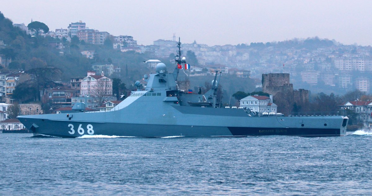 Severnoye designed & Zelenodolsk AM Gorky built, Russian Navy Project 22160  BSF 184th Novorossiysk Coastal Defense Brigade Patrol Ship Division's Bykov class corvette Vasily Bykov returned from Mediterranean deployment after 37 days & transited Bosphorus towards the Black Sea