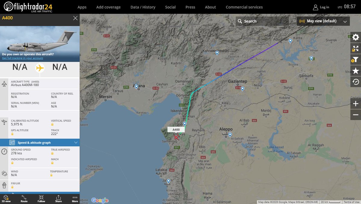 Turkish A400 inbound Antakya