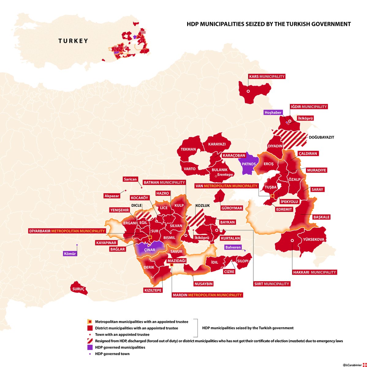 Map: HDP municipalities seized by the Turkish government