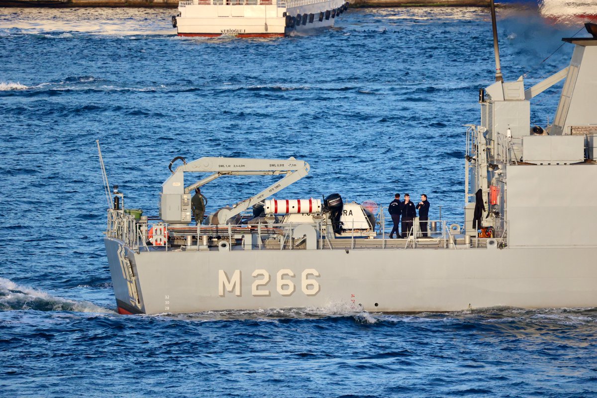 Turkish Navy is on alert against sea mines in the Black Sea: Turkish Navy Aydın class mine sweeper TCG Amasra M266 departed Black Sea & transited Bosphorus towards Marmara 