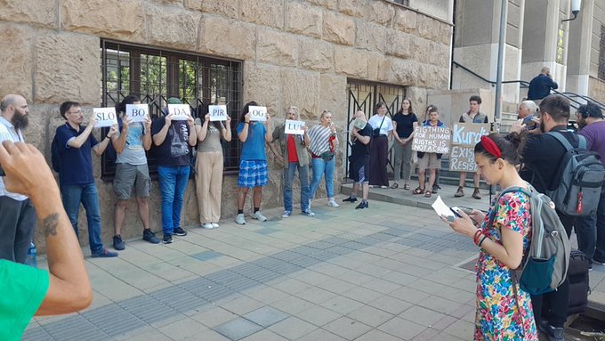 Initiative of Freedom for Piroglu and Party of Radical Left organise a protest in front of Belgrade courthouse asking Serbia to stop Kurdish politician and activist Ecevit Piroglu's extradition to Turkey