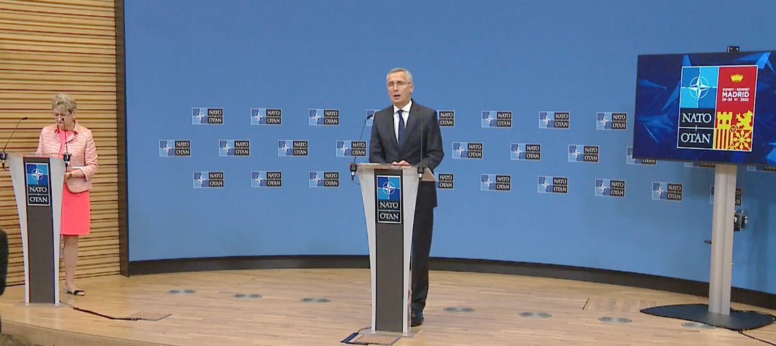 Leaders of Turkey, Finland and Sweden have accepted NATO chief Stoltenberg's offer to meet tomorrow in Madrid, he says.   Swedish PM Andersson meets him at NATO HQ today.   Still Stoltenberg says he won't make any promises Ankara's block can be resolved this week