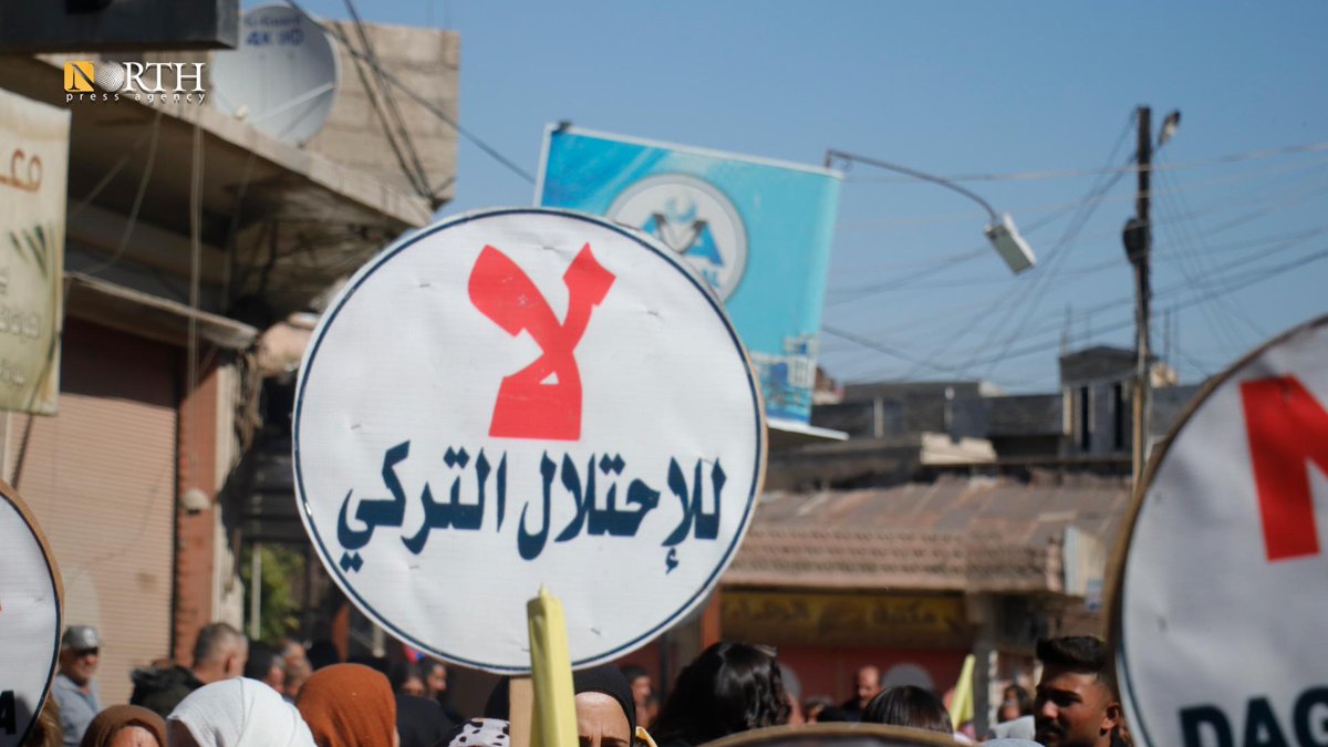 People of Qamishli city in NE_Syria protest against Turkey's airstrikes on their areas.Qamishli - Nalin Ali - North Press