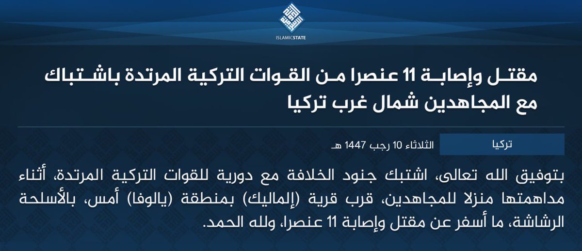 Turkiye: the Islamic state claims the fight with Turkish security forces yesterday in Yalova. 11 killed and wounded