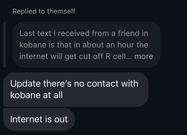 Kobane'de internet kesintisi yaşandığı bildirildi.